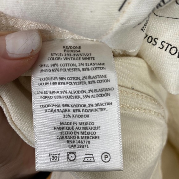 REDONE 70s stove pipe vintage white raw hem straight leg jeans size 29 - Picture 9 of 10